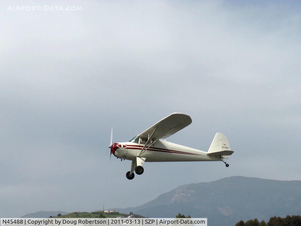 N45488, 1946 Luscombe 8A C/N 2015, 1946 Luscombe 8A, Continental A&C65 65 Hp, takeoff climb Rwy 22