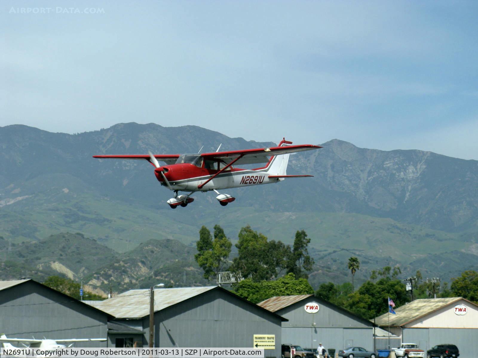 N2691U, 1963 Cessna 172D C/N 17250291, 1963 Cessna 172D SKYHAWK, Continental O-300 145 Hp, on final Rwy 22
