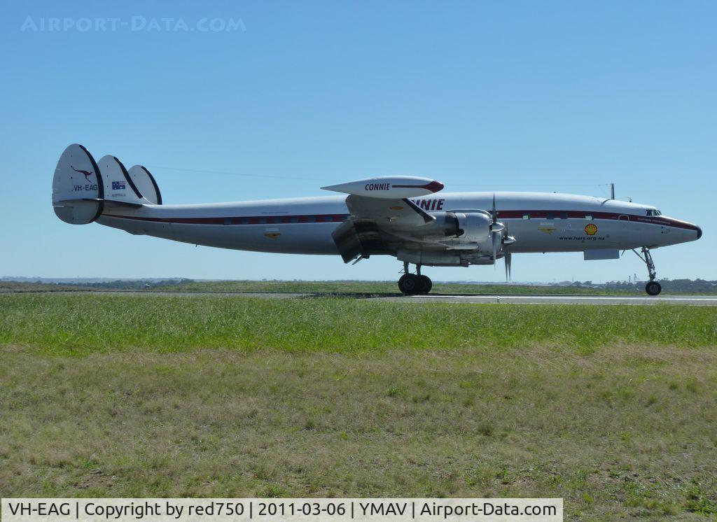 VH-EAG, 1955 Lockheed L-1049F Super Constellation C/N 4176, Connie returning after flying display,Avalon Air Show 2011