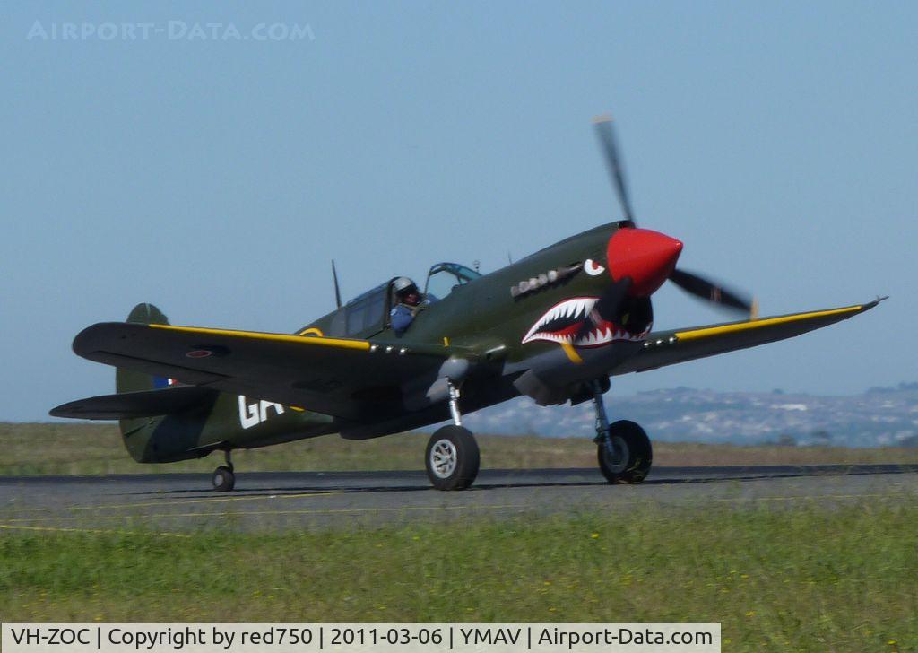 VH-ZOC, 1943 Curtiss Wright P-40N Warhawk C/N 28449, Warhawk VH-ZOC (GA-Q) returning after flying display, Avalon Air Show 2011