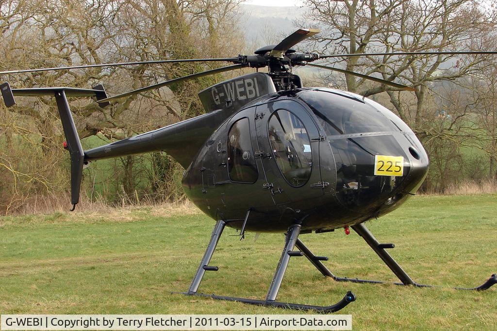 G-WEBI, 1999 MD Helicopters 369E C/N 0544E, Visitor to Day 1 of the 2011 Cheltenham Horseracing Festival
