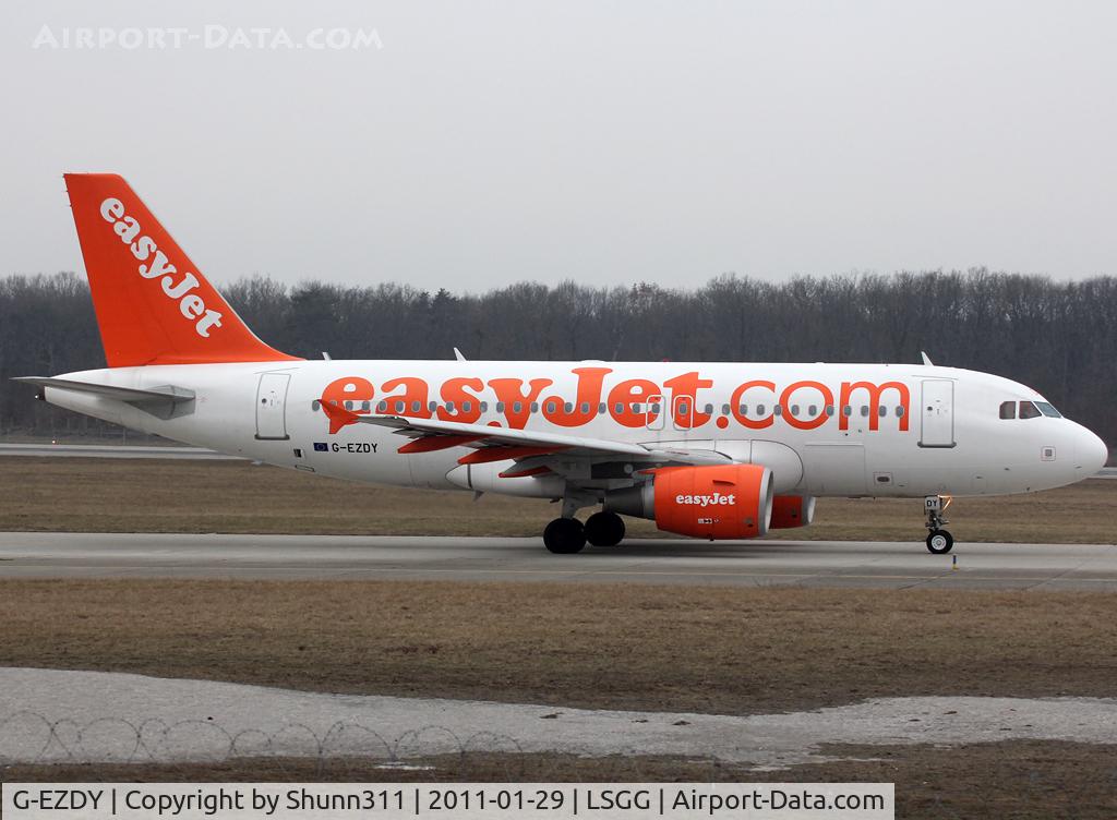 G-EZDY, 2008 Airbus A319-111 C/N 3763, Taxiing holding point rwy 23 for departure...