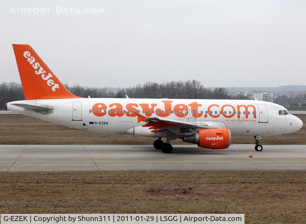 G-EZEK, 2004 Airbus A319-111 C/N 2224, Taxiing holding point rwy 23 for departure...
