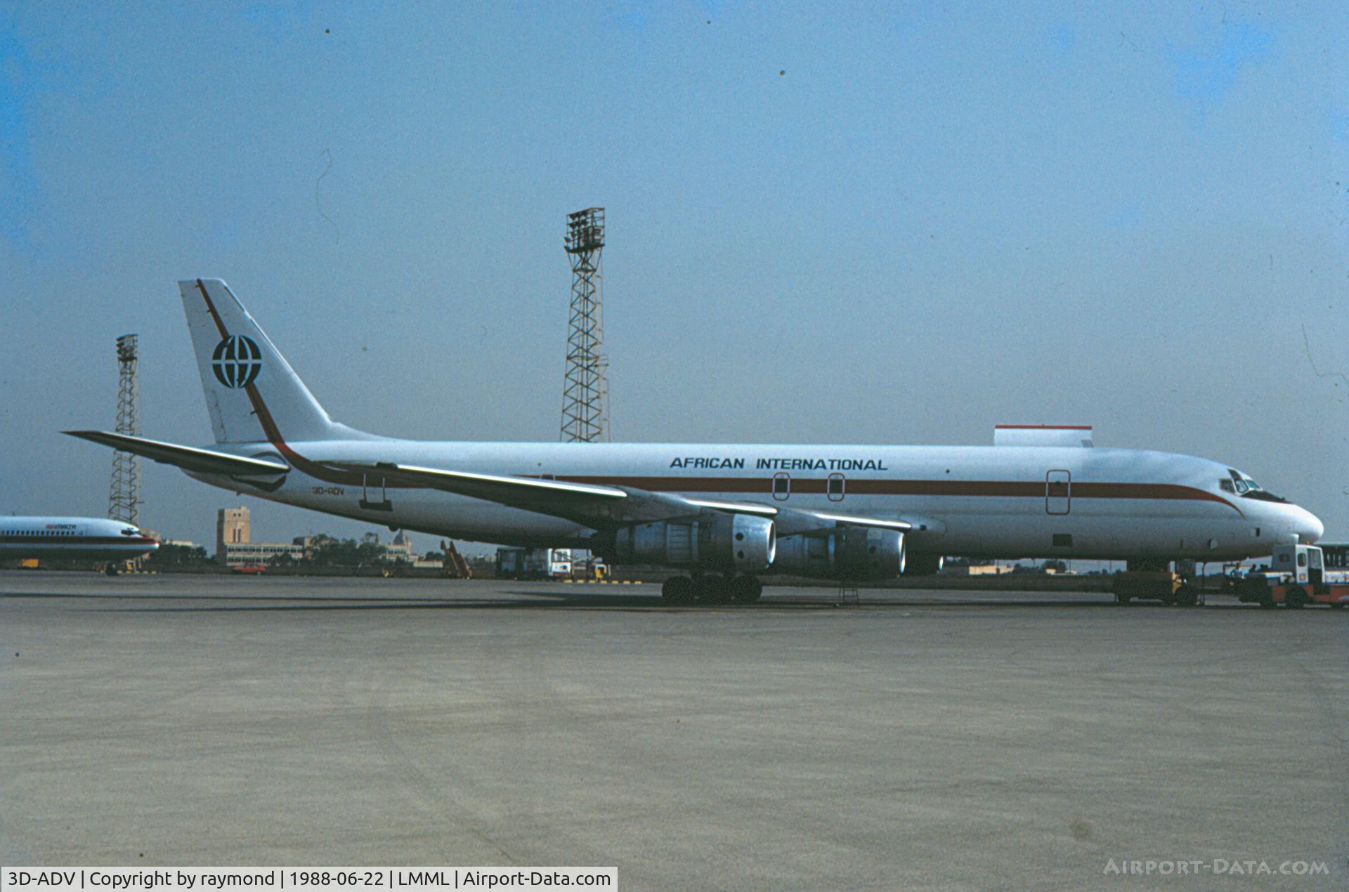 3D-ADV, 1968 Douglas DC-8-54F C/N 46012, DC8 3D-ADV seen on Park9 on a short visit in Malta.