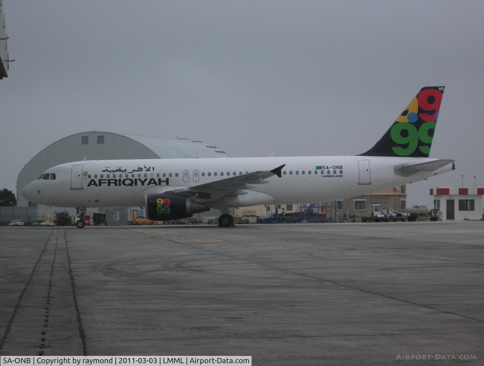 5A-ONB, 2007 Airbus A320-214 C/N 3236, A320 5A-ONB Afriqiyah diverted to Malta after engine shut down, landed safely. seen here after new engine refitted.