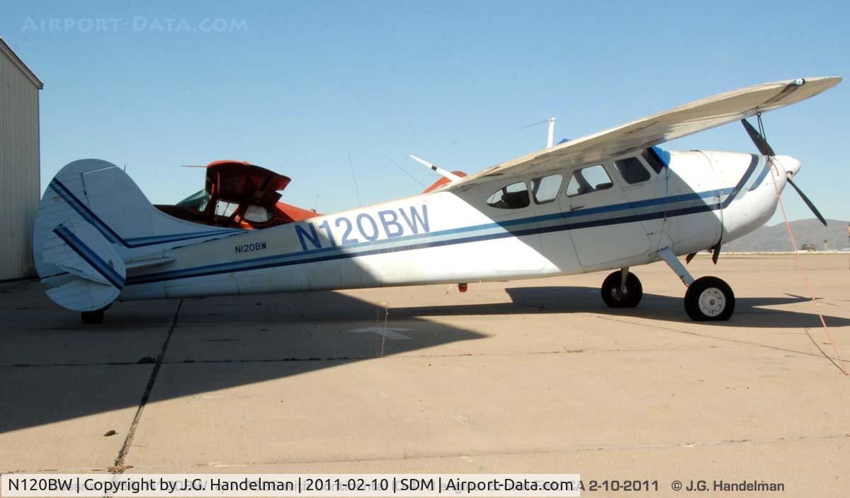 N120BW, 1949 Cessna 195A C/N 7386, C195 with auxillary vert. stabillizers (former float plane?) and a Lycoming engine.
