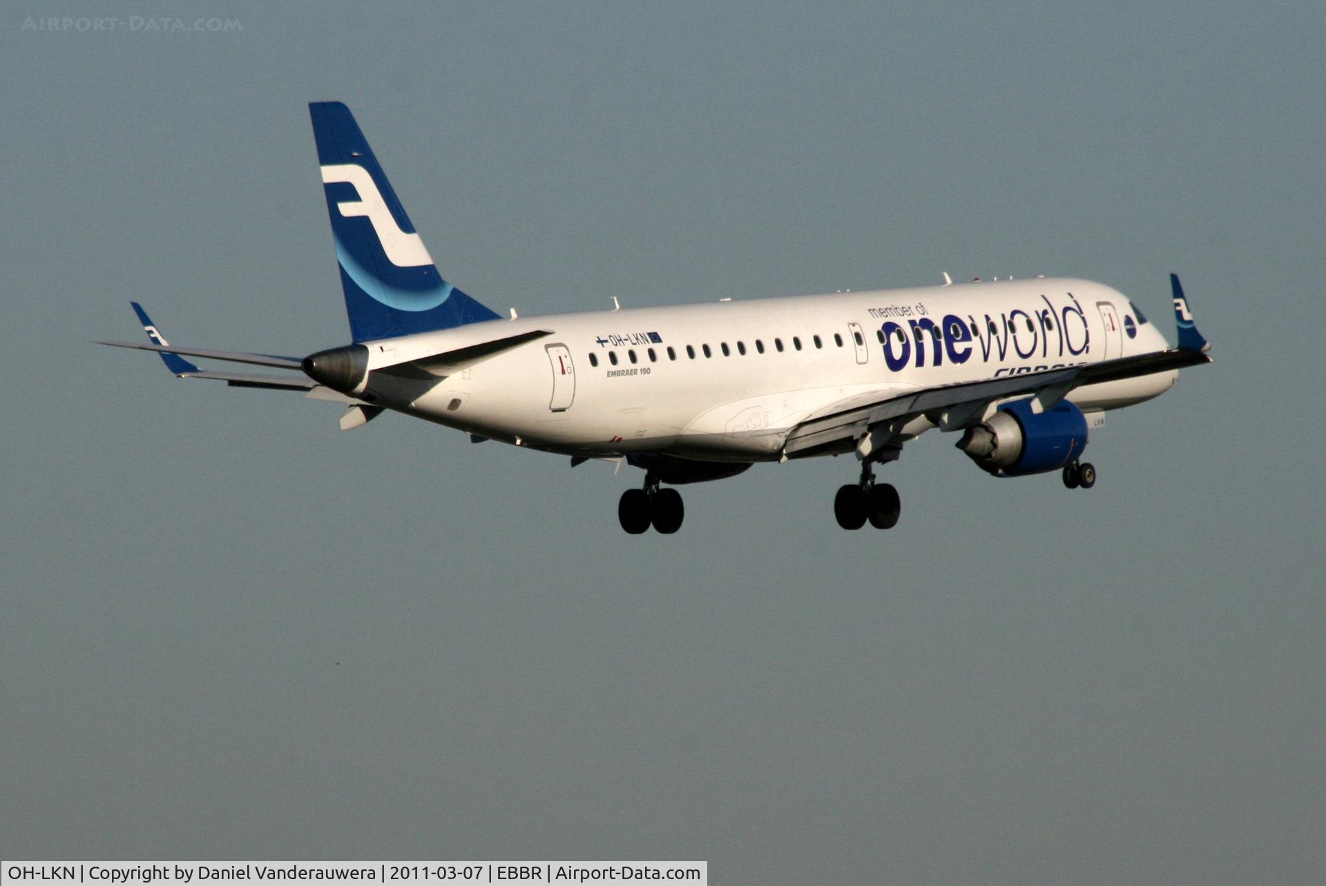 OH-LKN, 2009 Embraer 190LR (ERJ-190-100LR) C/N 19000252, Several seconds before landing on RWY 02