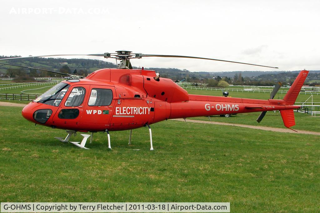 G-OHMS, 1982 Aérospatiale AS-355F-1 Twin Ecureuil C/N 5194, A visitor to Cheltenham Racecourse on 2011 Gold Cup Day