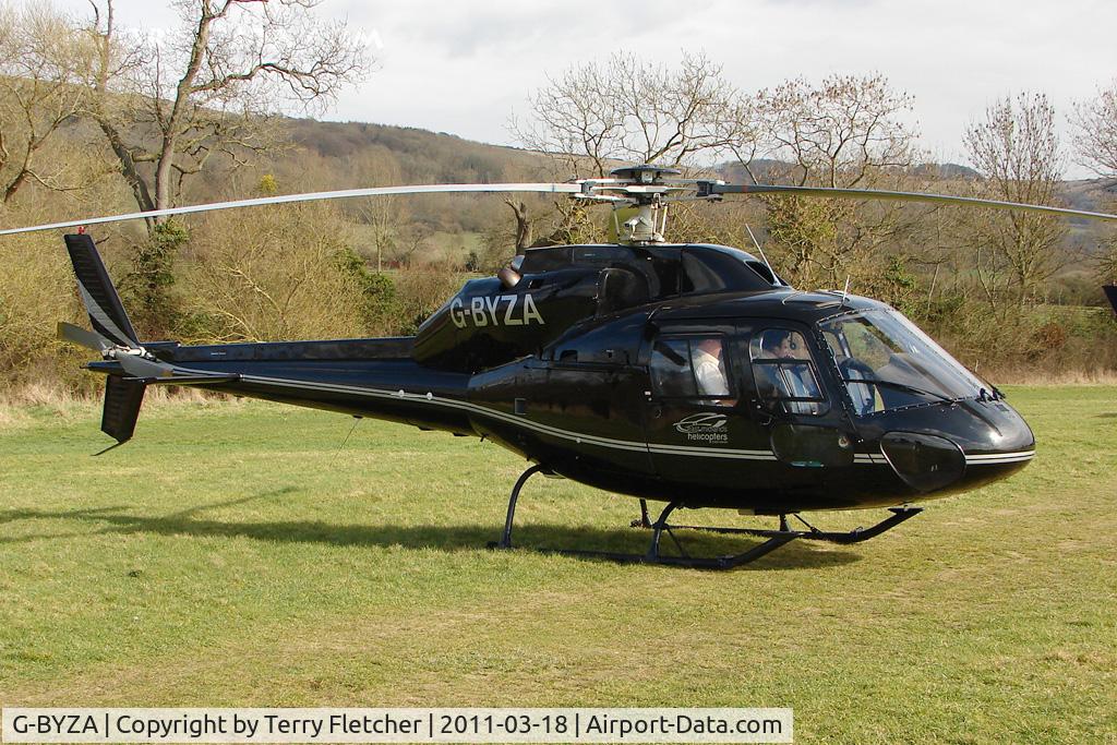 G-BYZA, 1992 Aerospatiale AS-355F-2 Ecureuil 2 C/N 5518, A visitor to Cheltenham Racecourse on 2011 Gold Cup Day