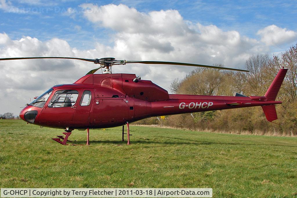 G-OHCP, 1982 Aérospatiale AS-355F-1 Ecureuil 2 C/N 5249, A visitor to Cheltenham Racecourse on 2011 Gold Cup Day