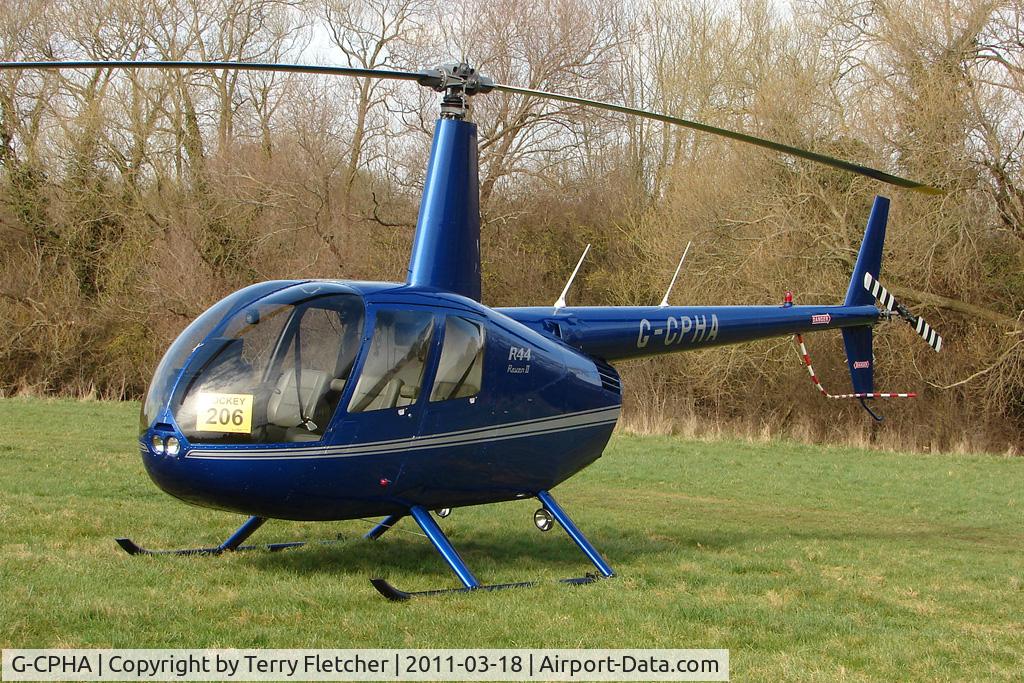 G-CPHA, 2008 Robinson R44 Raven II C/N 12641, A visitor to Cheltenham Racecourse on 2011 Gold Cup Day