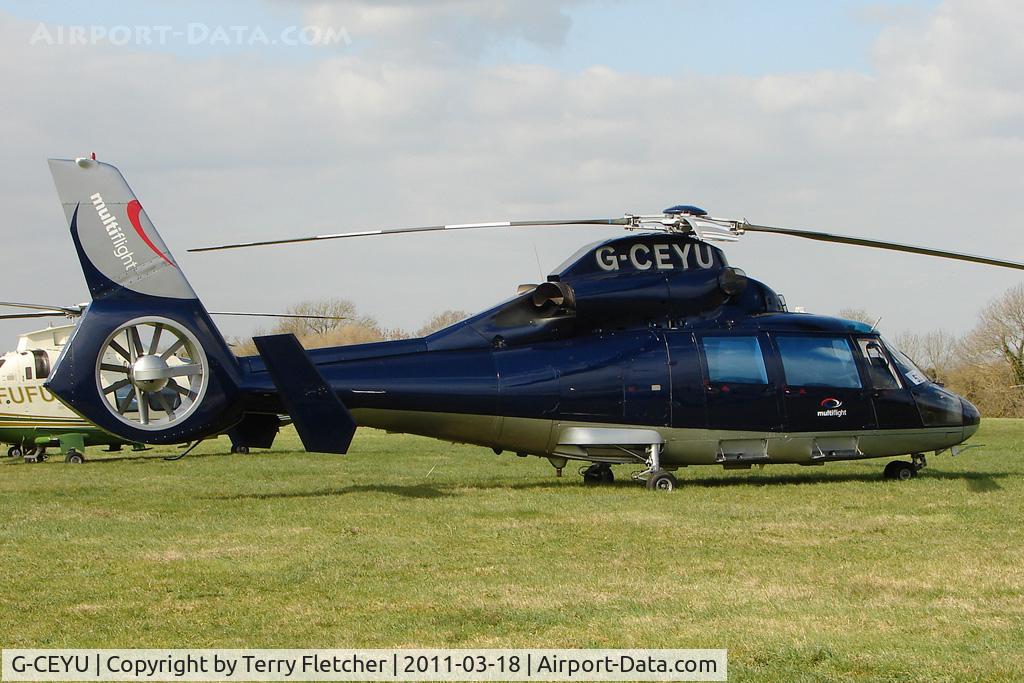 G-CEYU, 1988 Aerospatiale SA-365N-1 Dauphin 2 C/N 6298, A visitor to Cheltenham Racecourse on 2011 Gold Cup Day