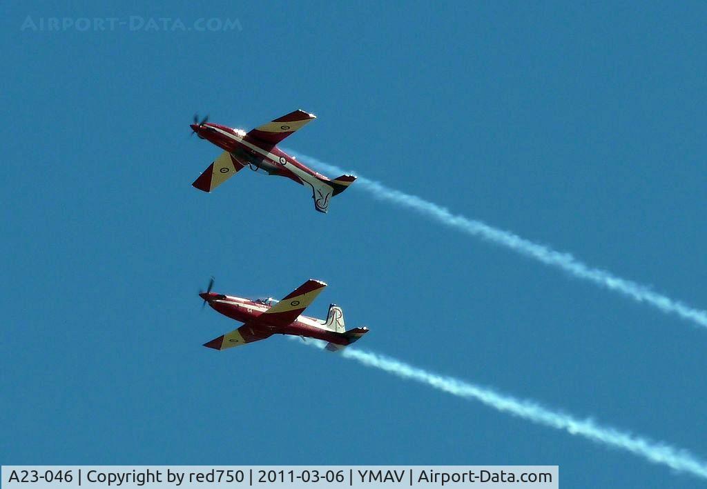 A23-046, Pilatus PC-9A C/N 546, RAAF Roulettes mirror formation at the 90th anniversary of the RAAF at Avalon Air Show 2011