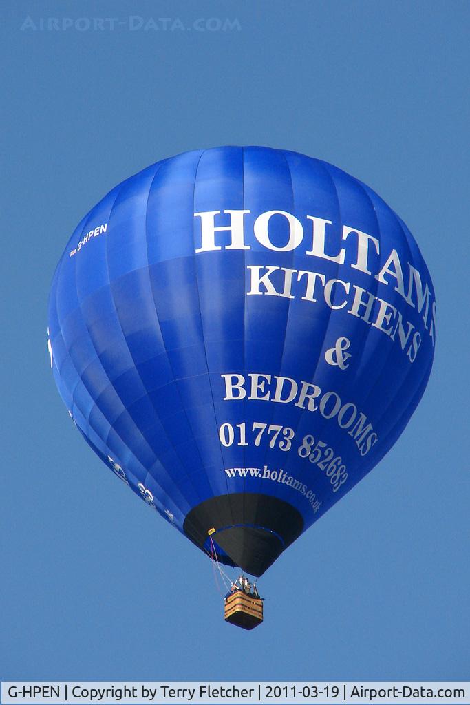 G-HPEN, 2010 UltraMagic M-120 C/N 120/42, Holthams Kitchens and Bathrooms 'Ultramagic M-120 overflying Belper, Derbyshire UK