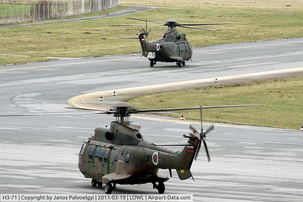 H3-71, 2003 Eurocopter AS-532AL Cougar C/N 2580, Slovenian Army Eurocopter AS532 Cougar fuelstop in LOWL/LNZ, taxi to RWY26