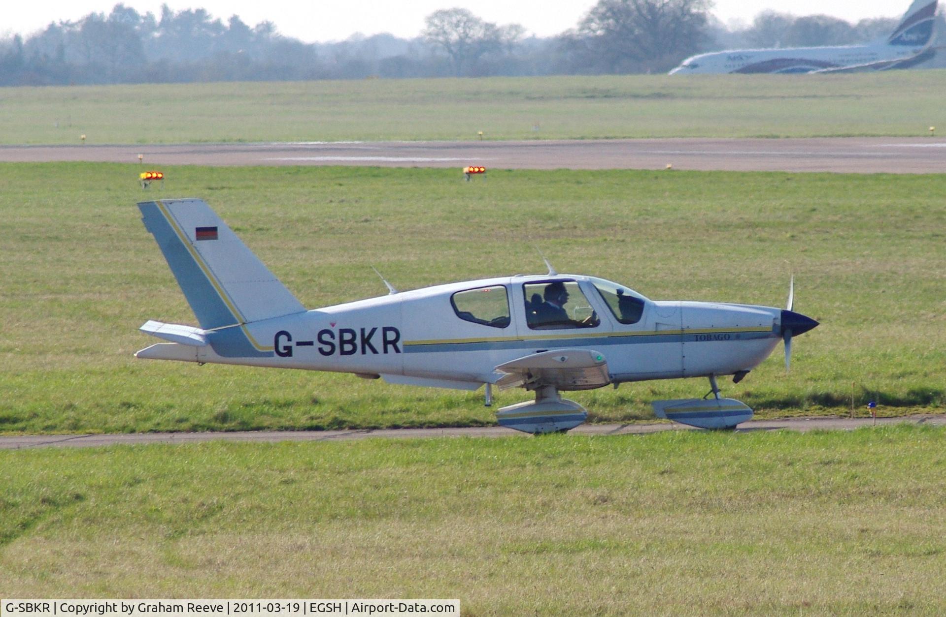 G-SBKR, 1990 Socata TB-10 Tobago C/N 1077, About to depart.