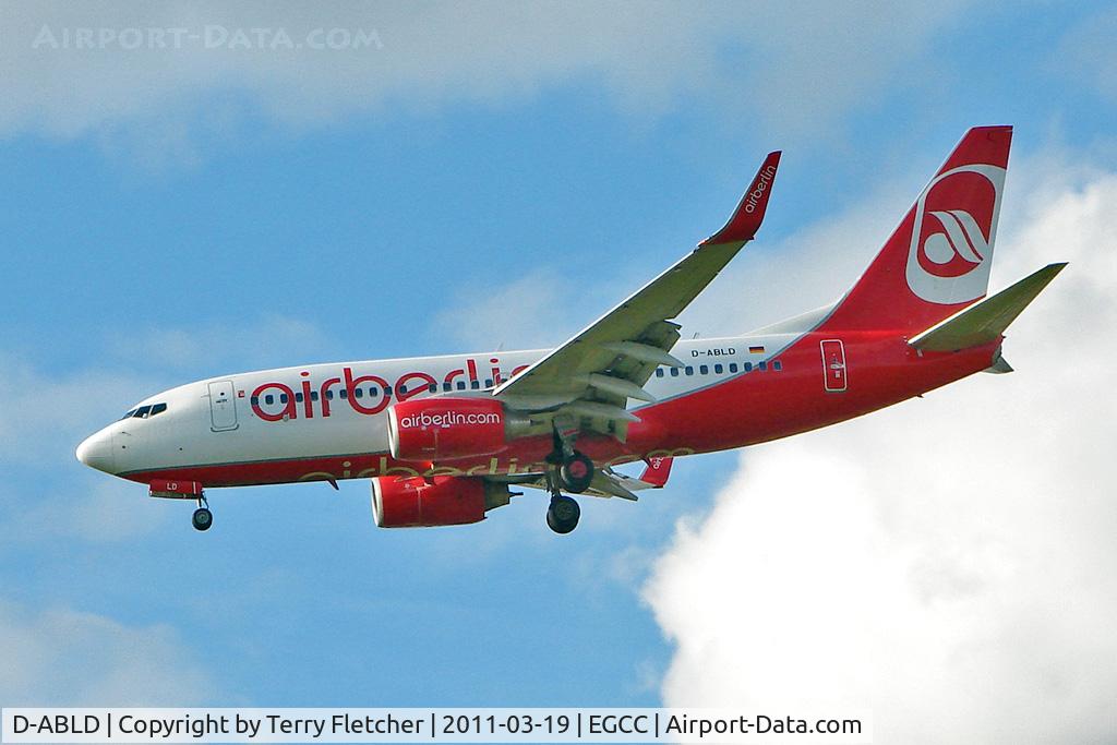 D-ABLD, 2008 Boeing 737-76J C/N 36117, Air Berlin's 2008 Boeing 737-76J/W, c/n: 36117 making its first visit to Manchester (UK)