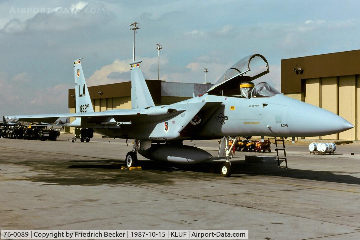 76-0089, 1976 McDonnell Douglas F-15A Eagle C/N 0282/A241, 832nd AD commanders aircraft rests at the flightline at Luke