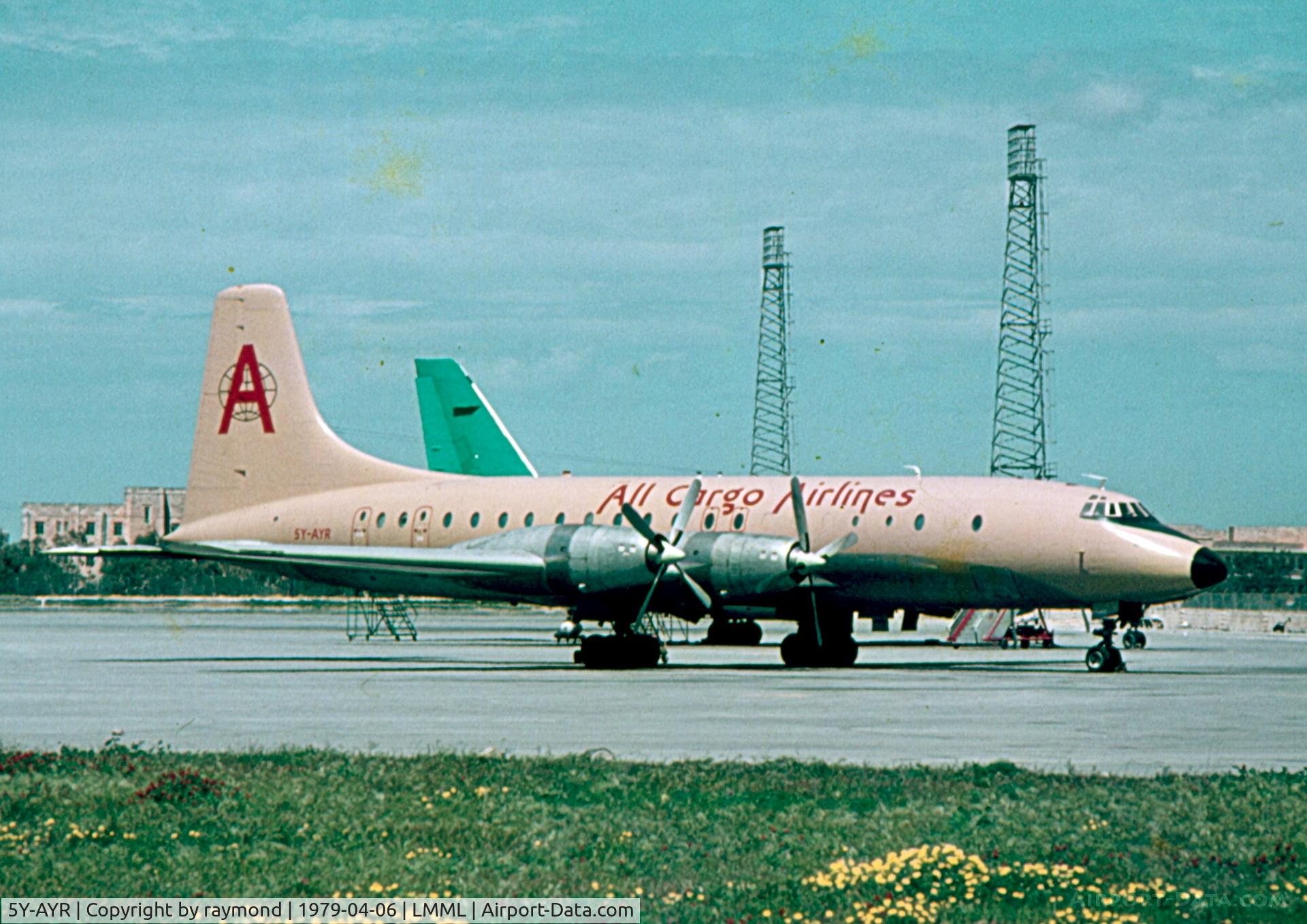 5Y-AYR, 1958 Bristol 175 Britannia 307F C/N 12920, B.Britannia 5Y-AYR All Cargo Airlines on Park9 in Malta.
