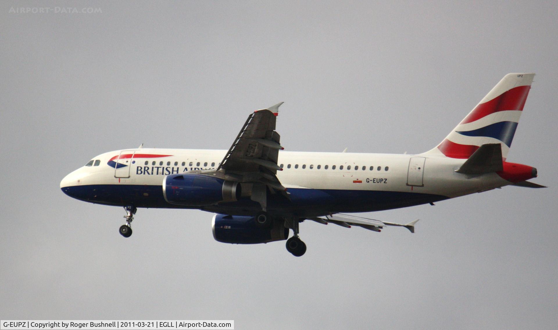 G-EUPZ, 2001 Airbus A319-131 C/N 1510, Landing at Heathrow