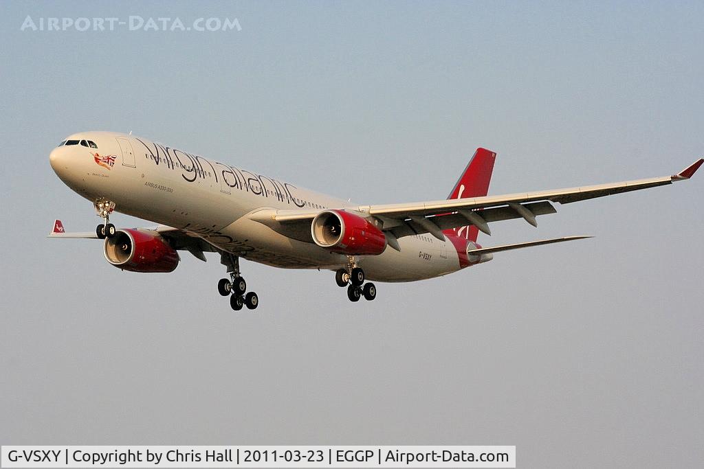 G-VSXY, 2010 Airbus A330-343X C/N 1195, Virgin Atlantic A330 on approach for RW27 at LJLA on a crew training flight