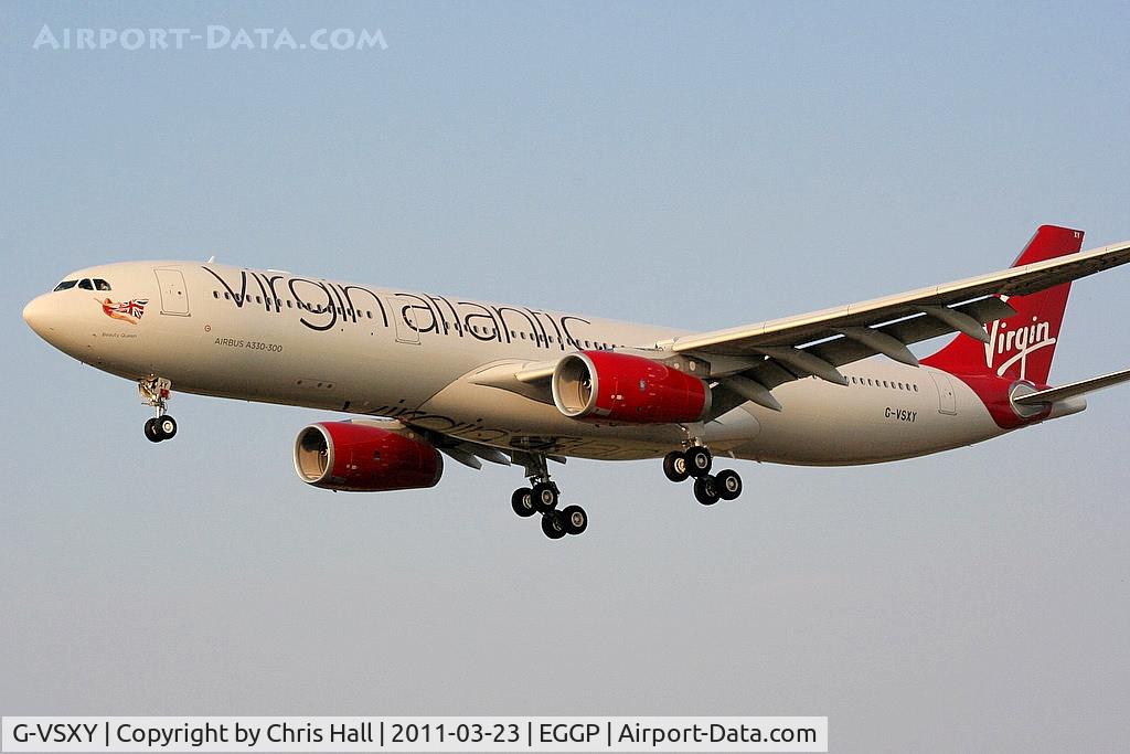 G-VSXY, 2010 Airbus A330-343X C/N 1195, Virgin Atlantic A330 on approach for RW27 at LJLA on a crew training flight