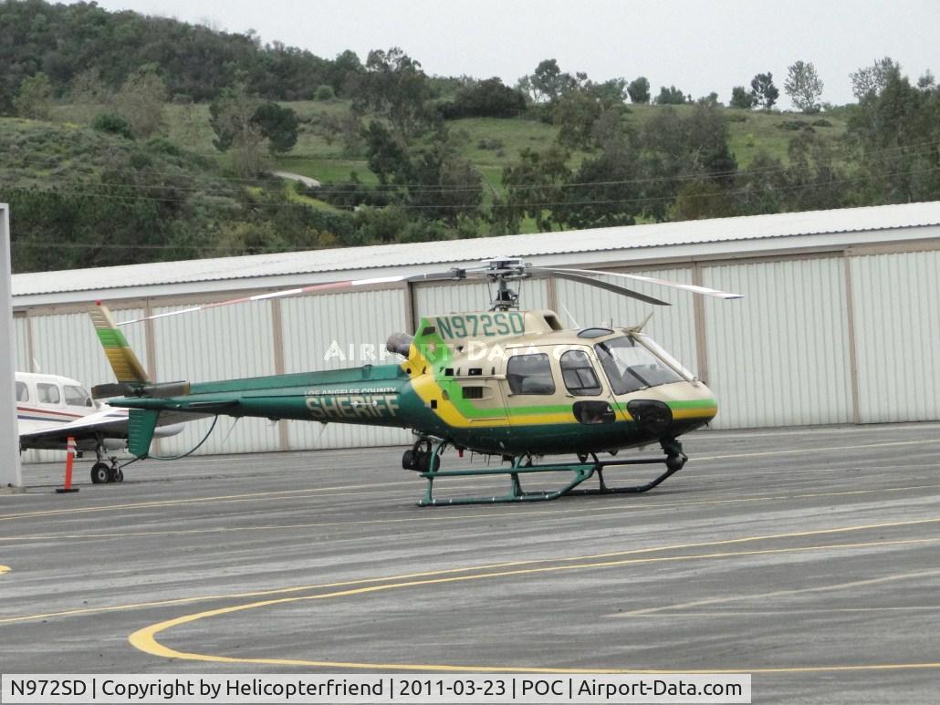 N972SD, 2003 Eurocopter AS-350B-2 Ecureuil Ecureuil C/N 3771, Parked at LACO Sheriff helipad waiting to see if the weather was going to break so they could fly