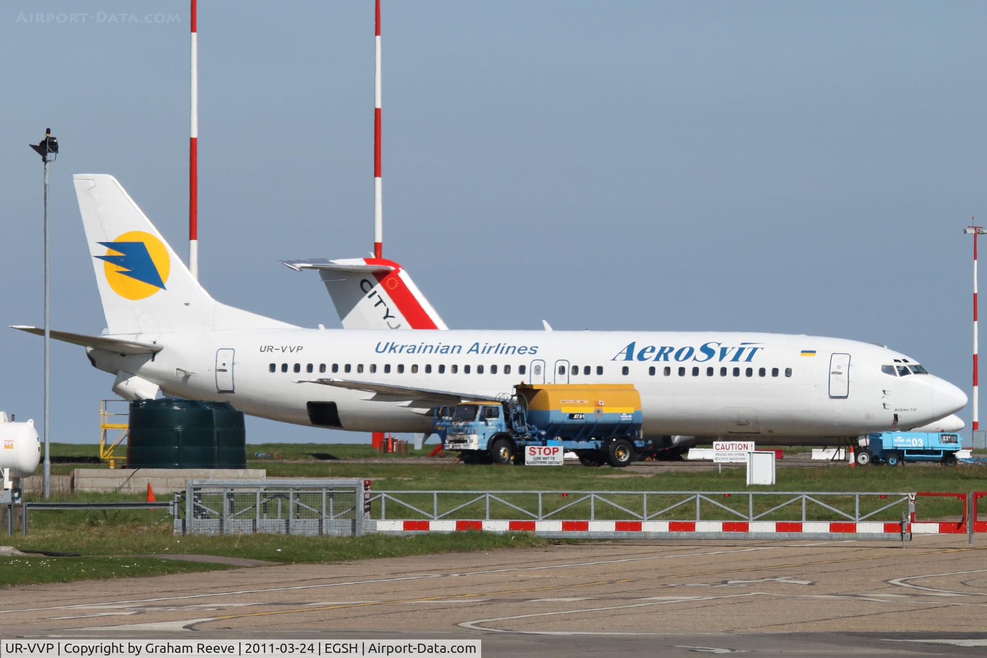 UR-VVP, 1993 Boeing 737-4Q8 C/N 26290/2482, Parked at Norwich.