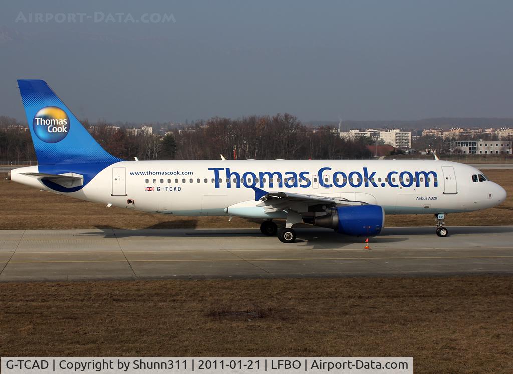 G-TCAD, 2003 Airbus A320-214 C/N 2114, Taxiing holding point rwy 23 for departure...