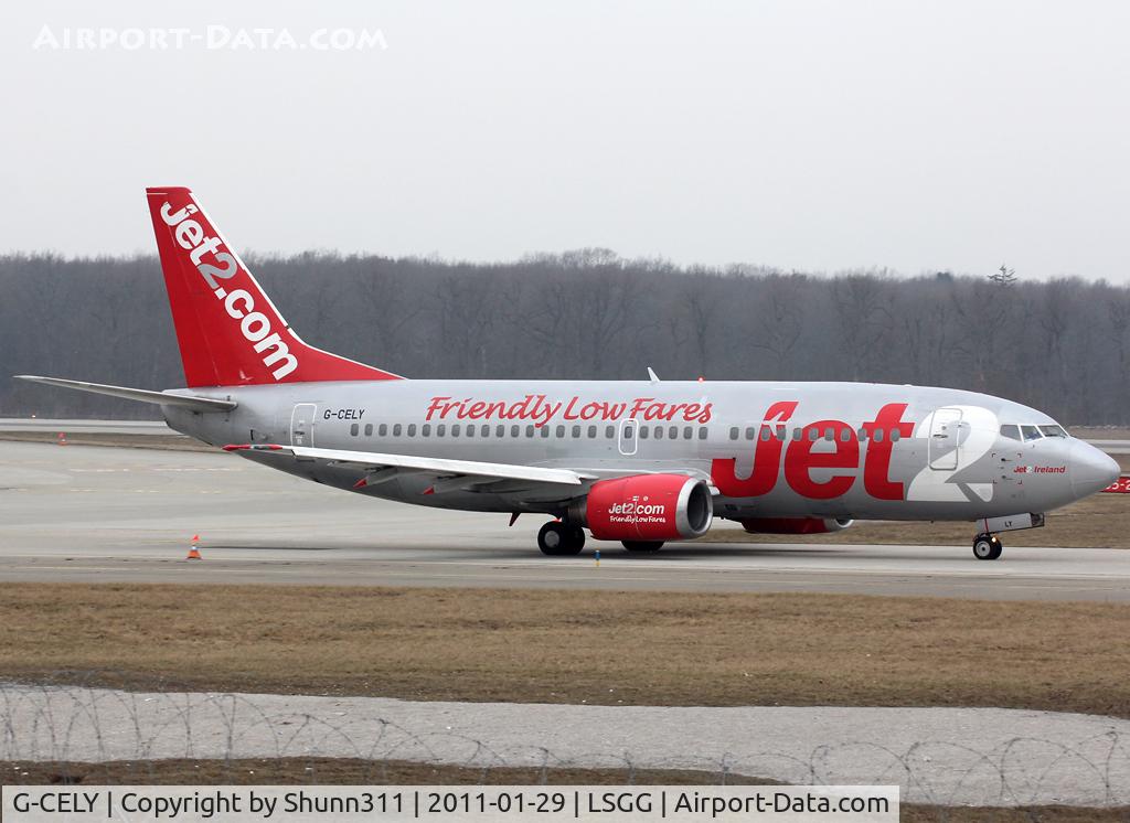 G-CELY, 1986 Boeing 737-377(QC) C/N 23662, Taxiing holding point rwy 23 for departure...