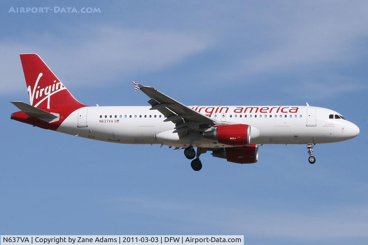 N637VA, 2008 Airbus A320-214 C/N 3465, Virgin A-320 landing at DFW Airport