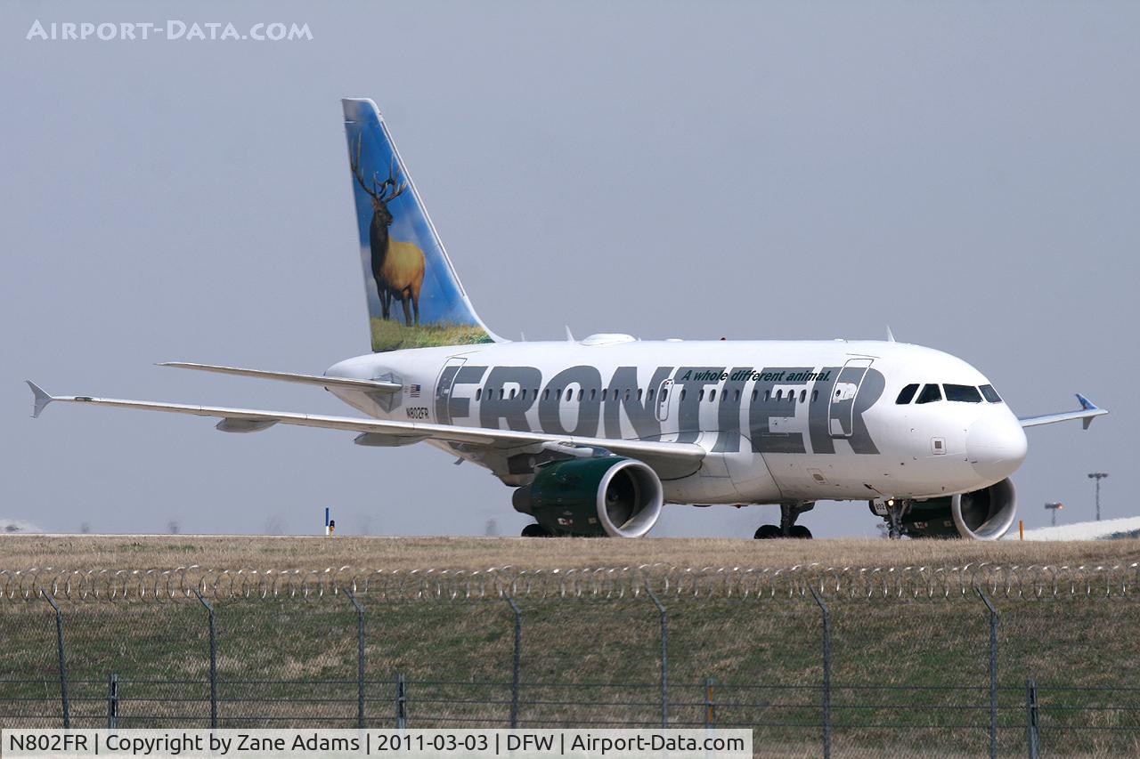 N802FR, 2003 Airbus A318-111 C/N 1991, Frontier A318 at DFW Airport