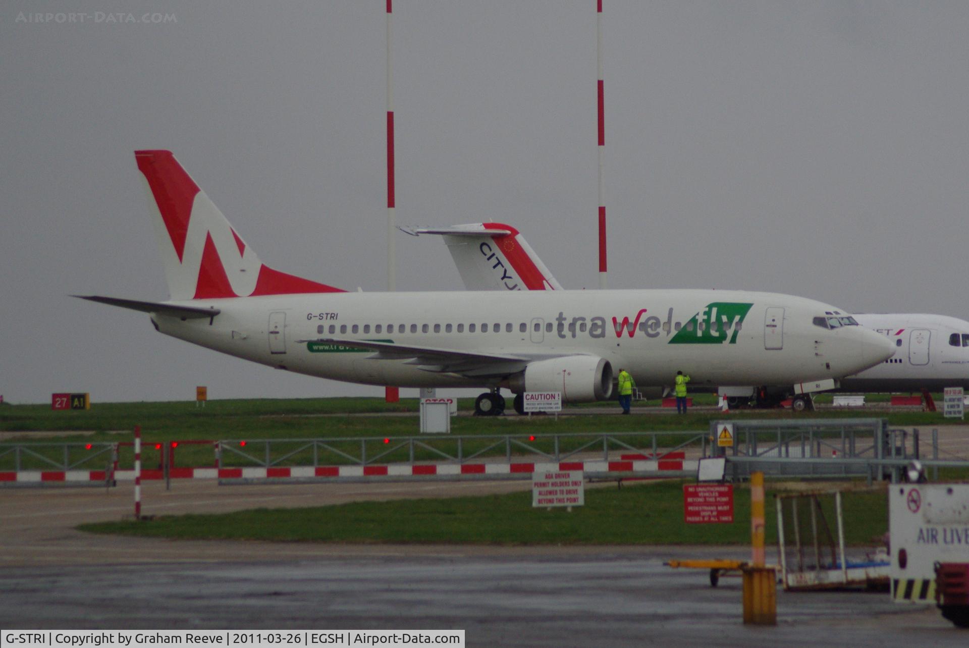 G-STRI, 1991 Boeing 737-33A C/N 25011, Parked at Norwich.