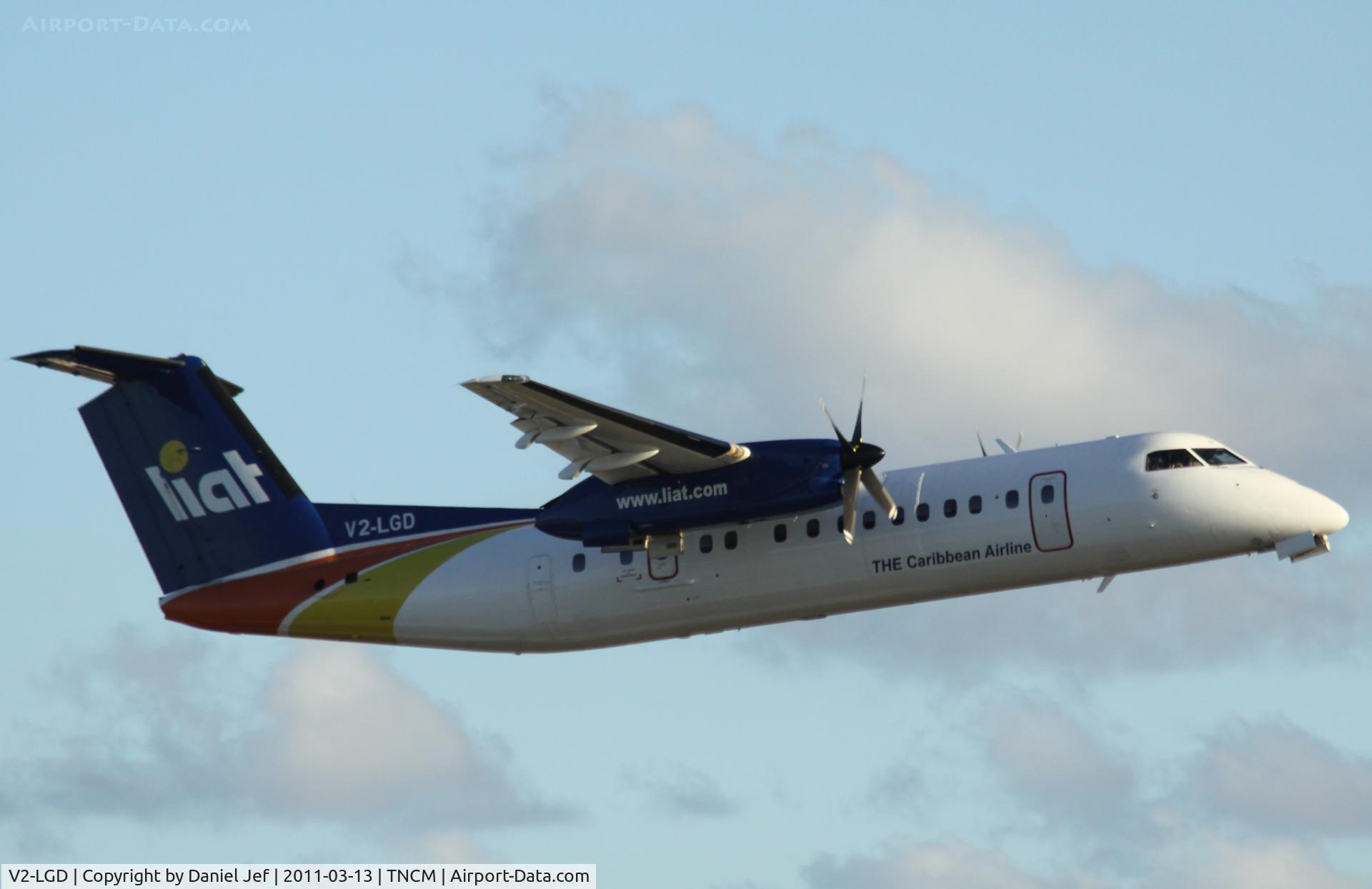 V2-LGD, 1991 De Havilland Canada DHC-8-311 Dash 8 C/N 300, LIAT V2-LGD departing TNCM runway 28