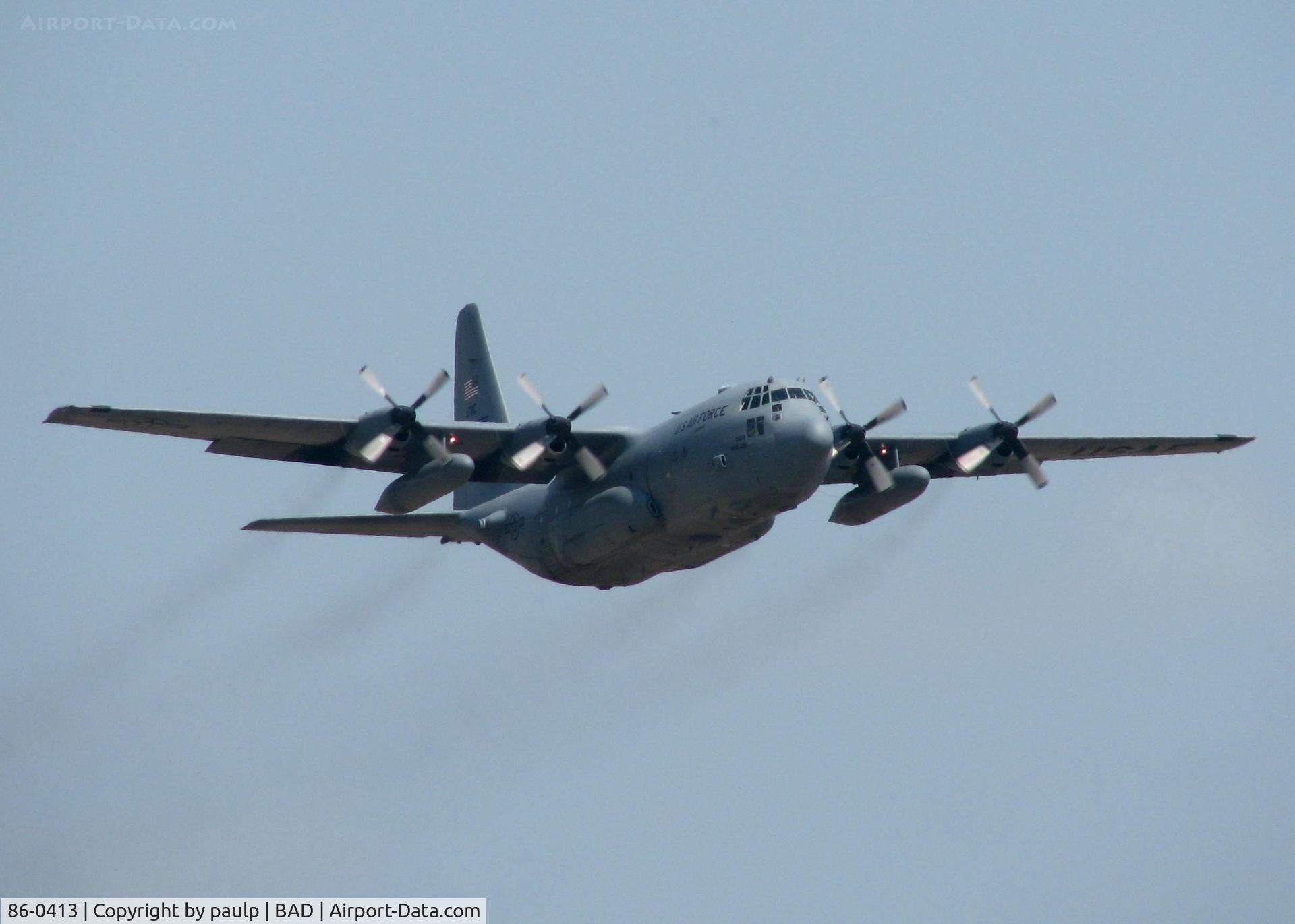 86-0413, 1986 Lockheed C-130H Hercules C/N 382-5100, Off of Rwy 15 at Barksdale Air Force Base.