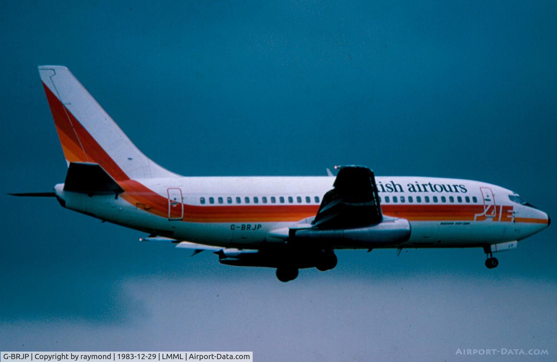 G-BRJP, 1982 Boeing 737-2S3 C/N 22660, B737-200 G-BRJP of British Airtours leased from AirEurope seen landing RW05 on 29Aug83.