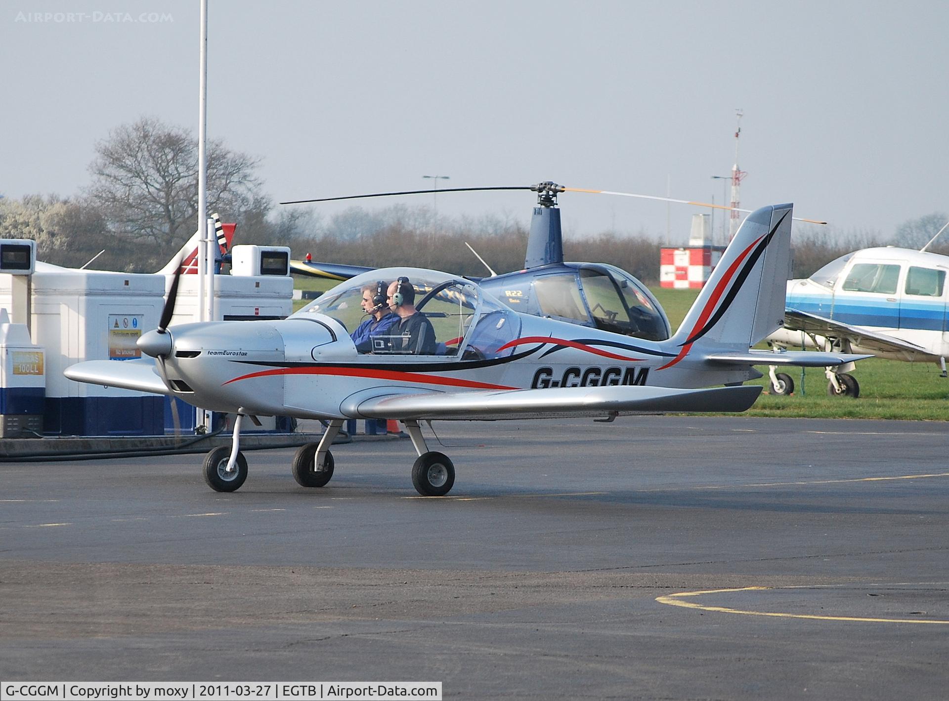 G-CGGM, 2009 Cosmik EV-97 TeamEurostar UK C/N 3401, TeamEurostar departing the pumps at Wycombe Air Park.