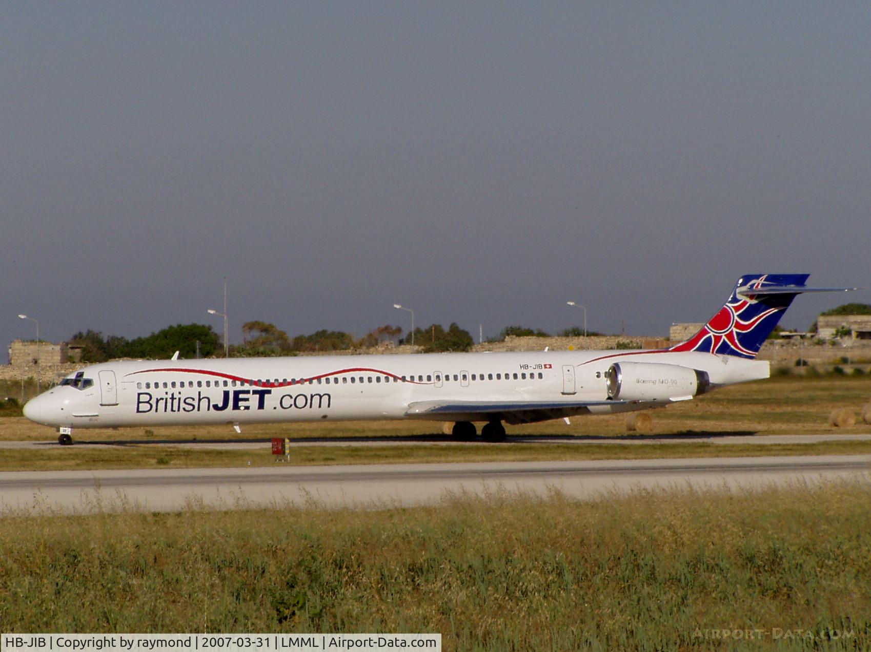 HB-JIB, 1996 McDonnell Douglas MD-90-30 C/N 53553, MD90 HB-JIB British Jet started the idea of low cost flying for Maltese citizens to the UK. Seen here on 31Mar07.