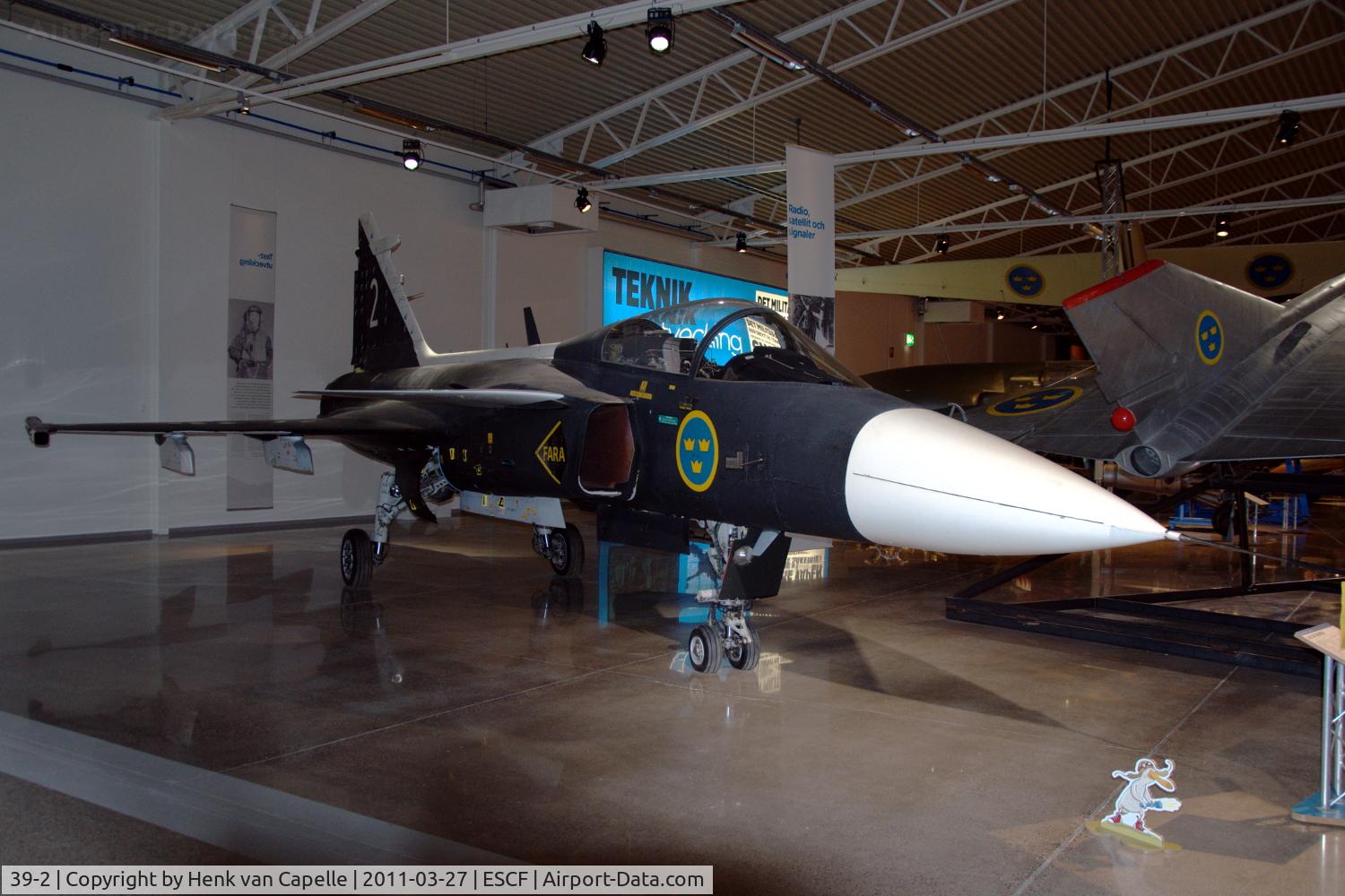 39-2, Saab JAS-39 Gripen Prototype C/N 392, The second prototype of the Saab Gripen fighter is preserved in the Flygvapenmuseum (Swedish Air Force Museum) in Malmslätt, Sweden.