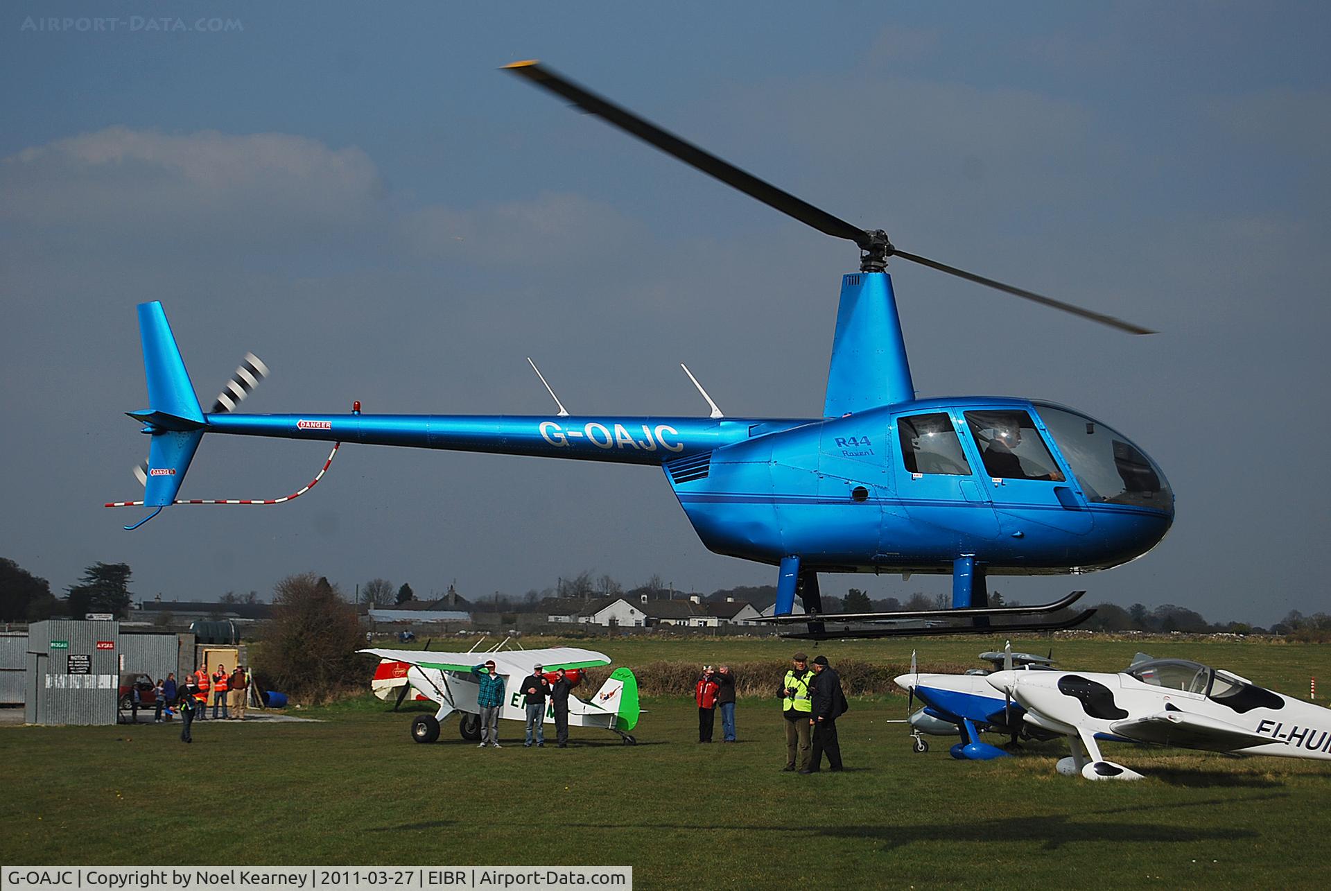 G-OAJC, 2004 Robinson R44 Raven I C/N 1381, Departing after attending the Birr Fly-in 27-03-2011