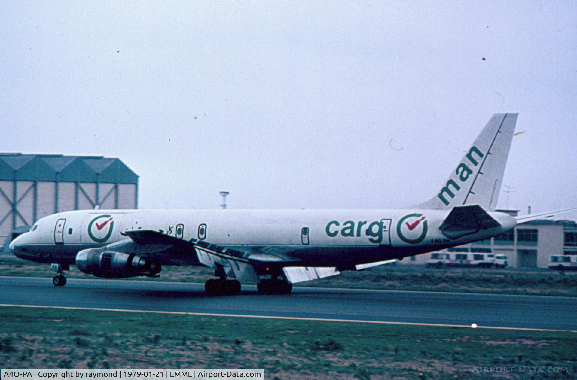 A4O-PA, 1966 Douglas DC-8-55F C/N 45821, DC8 A40-PA Cargoman with full flaps and spoilers