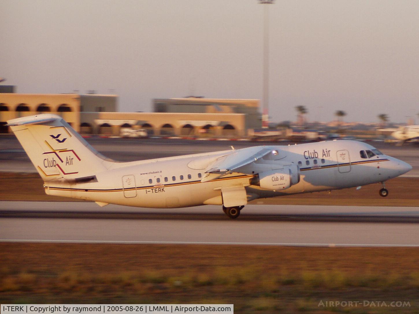 I-TERK, 1986 British Aerospace BAe.146-200 C/N E2066, Bae146 I-TERK Club Air rotating Runway13 on departure. Seen here in the last minute sunrays.