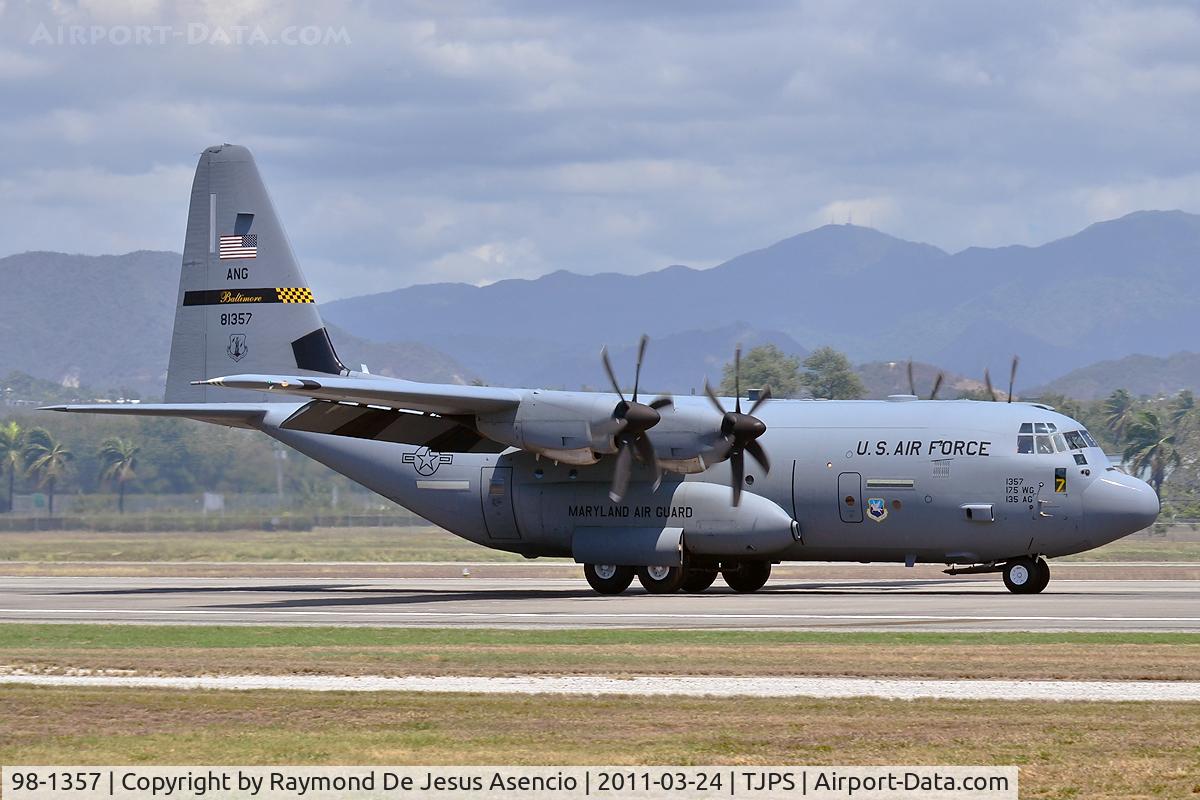 98-1357, 1998 Lockheed Martin C-130J Hercules C/N 382-5493, Touchdown Runway 12 Maryland ANG...
