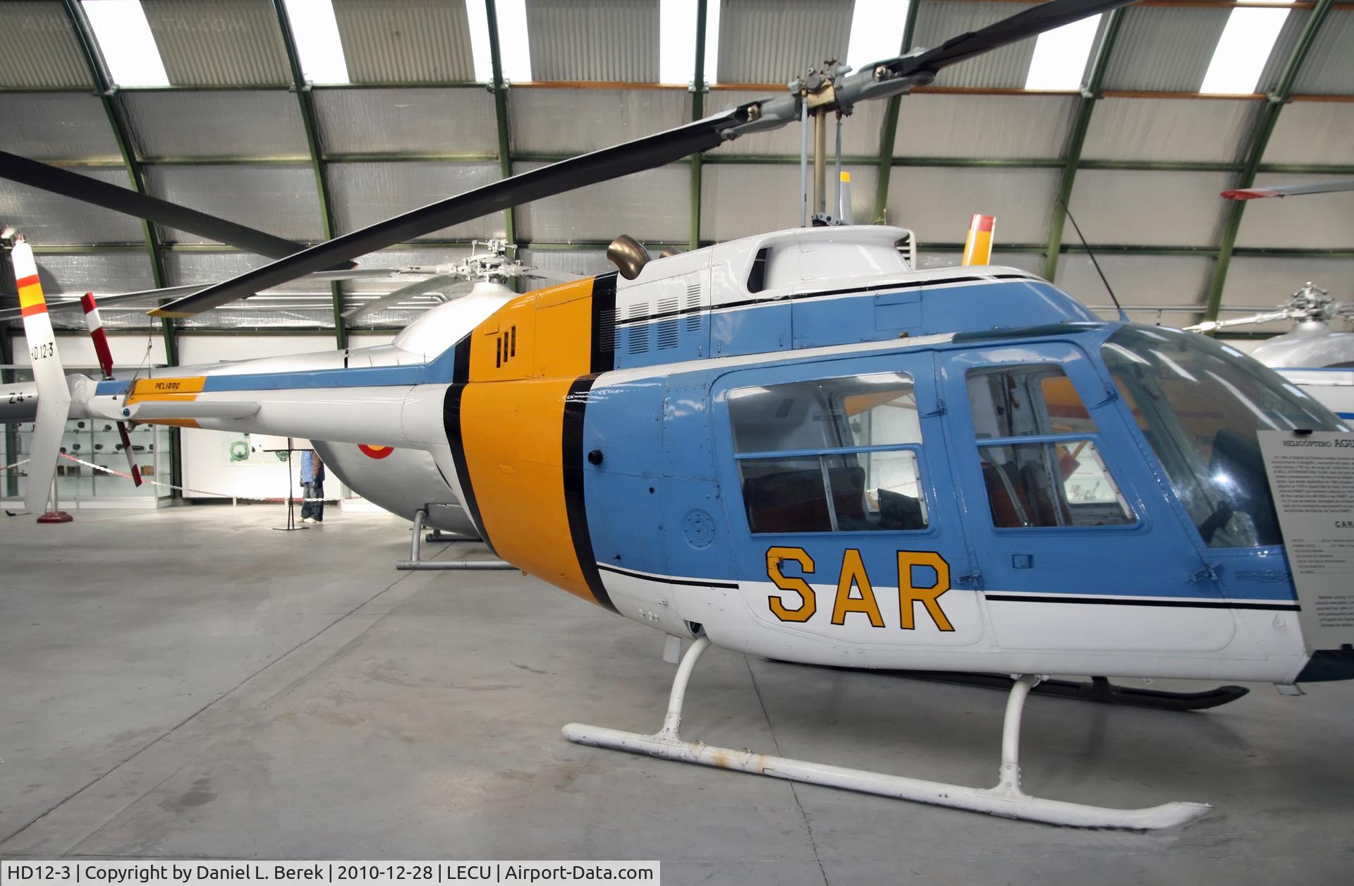 HD12-3, 1969 Agusta AB-206A-1 JetRanger C/N 8136, Neat whirlybird on display at the Museo del Aire; also associated with HR12-3.