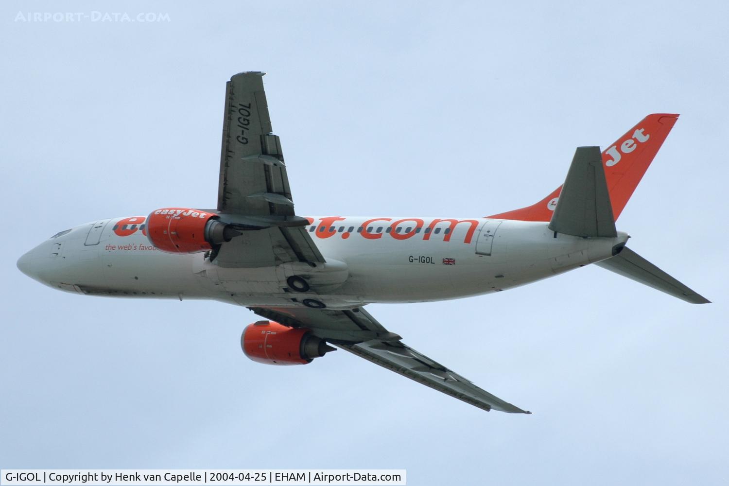 G-IGOL, 1999 Boeing 737-36N C/N 28596, EasyJet 737-300 leaving Schiphol airport.