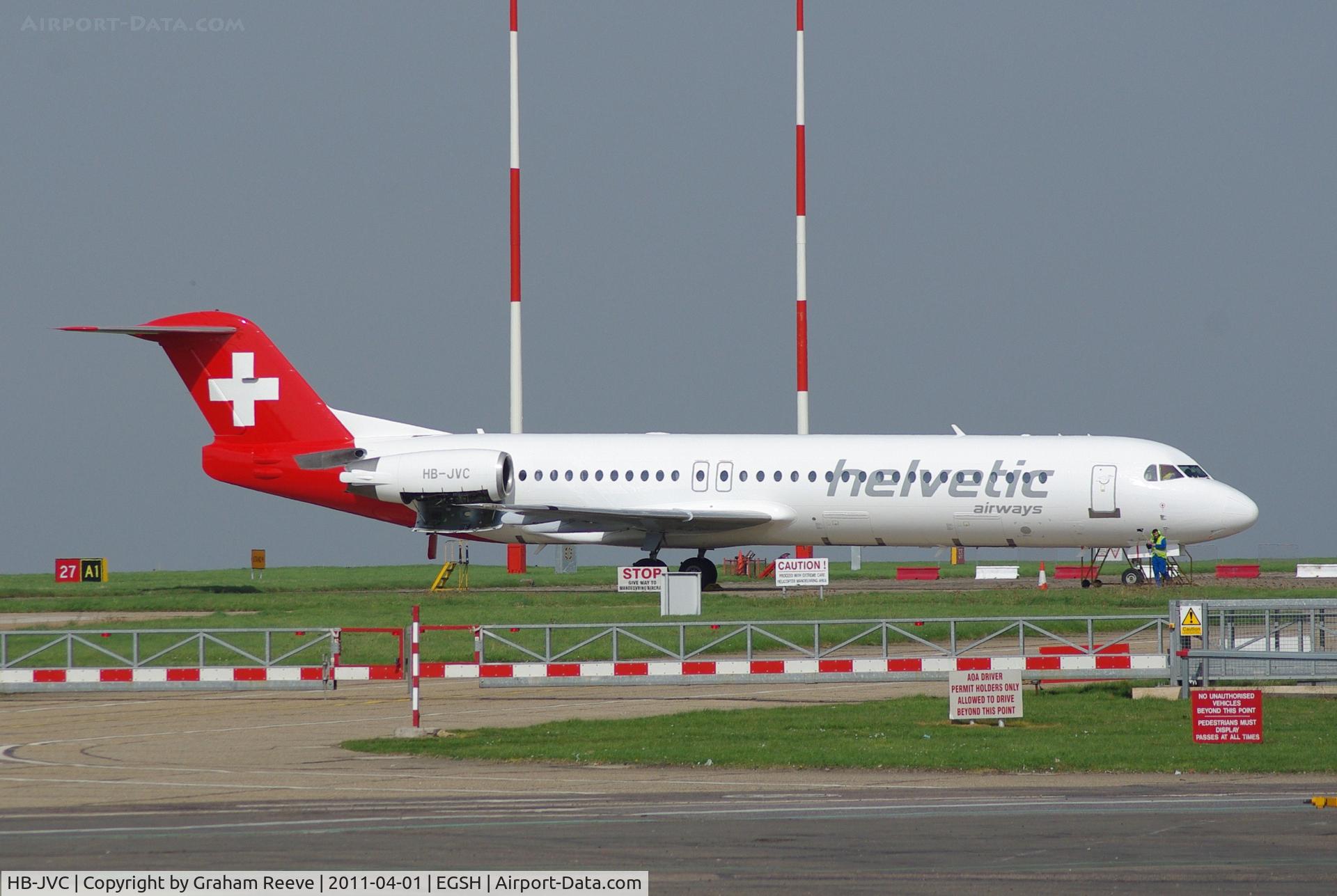 HB-JVC, 1994 Fokker 100 (F-28-0100) C/N 11501, Parked in the sun.