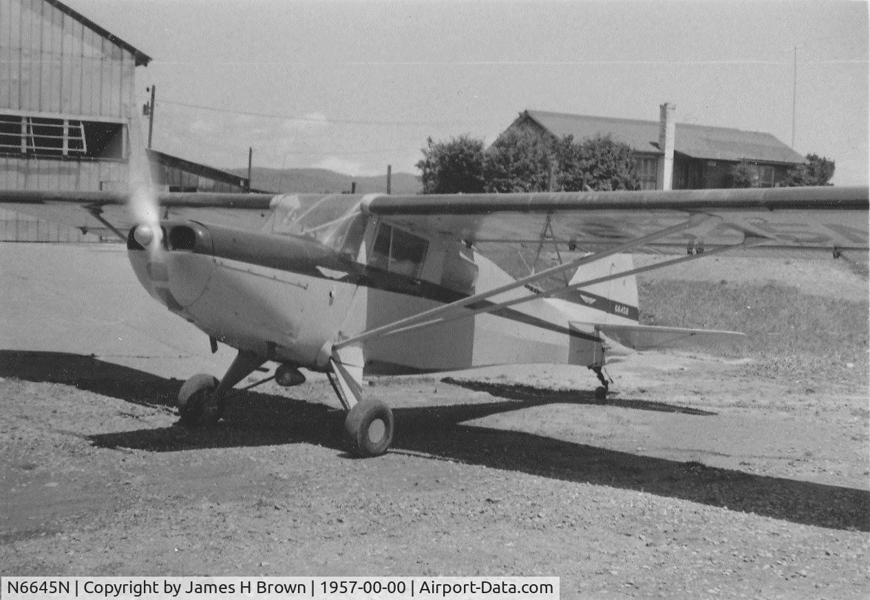 N6645N, 1952 Taylorcraft 15A C/N 5-13045, Taylorcraft 15A running up at Emma Airpark, a small private airport in Asheville NC.