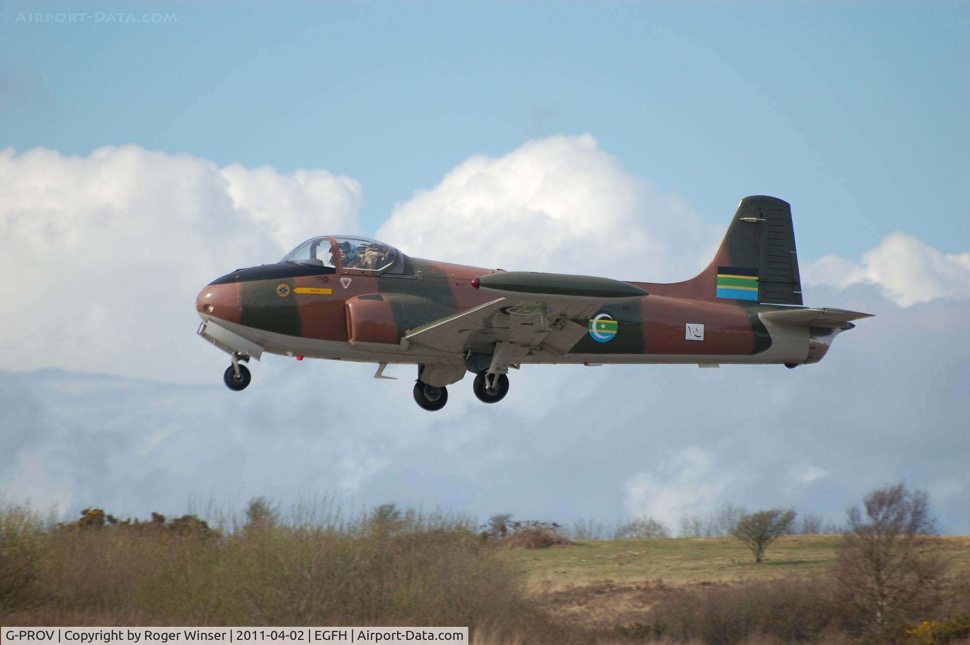 G-PROV, 1967 BAC 84 Jet Provost T.52 (Mod) C/N PAC/W/23905, Coded 104 (in arabic) and in the markings of the former South Arabia Federation Air Force. Departing Runway 22.
