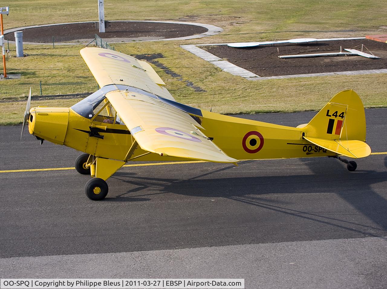 OO-SPQ, 1953 Piper L-18C Super Cub (PA-18-95) C/N 18-3118, Local resident taxiing to the hangar.