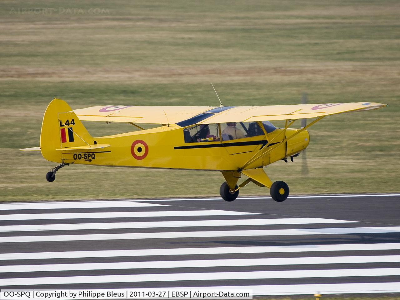 OO-SPQ, 1953 Piper L-18C Super Cub (PA-18-95) C/N 18-3118, About to touchdown on rwy 05.